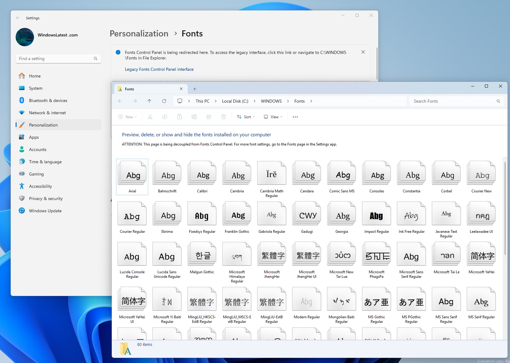 Control Panel page