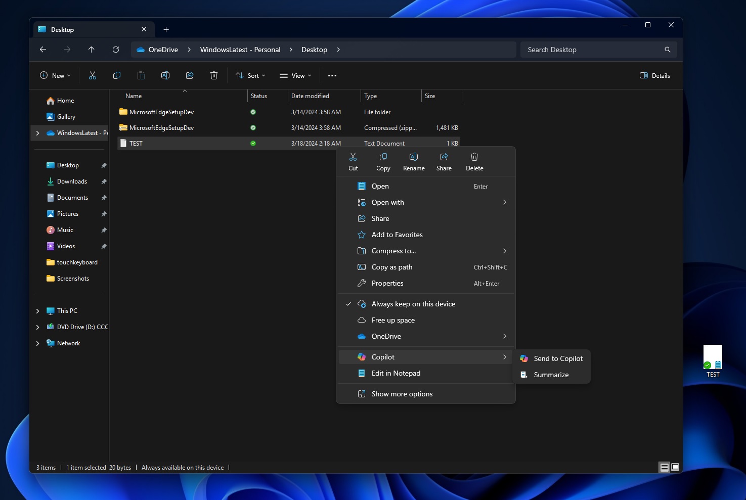 Copilot in File Explorer