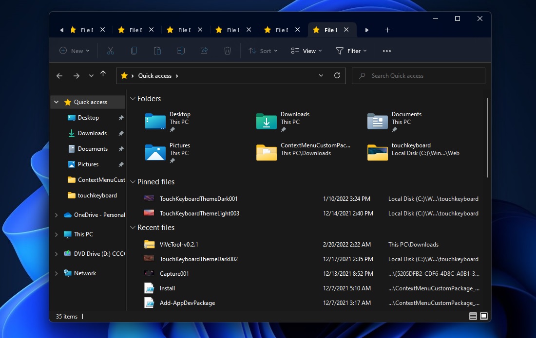 File Explorer tabs UI