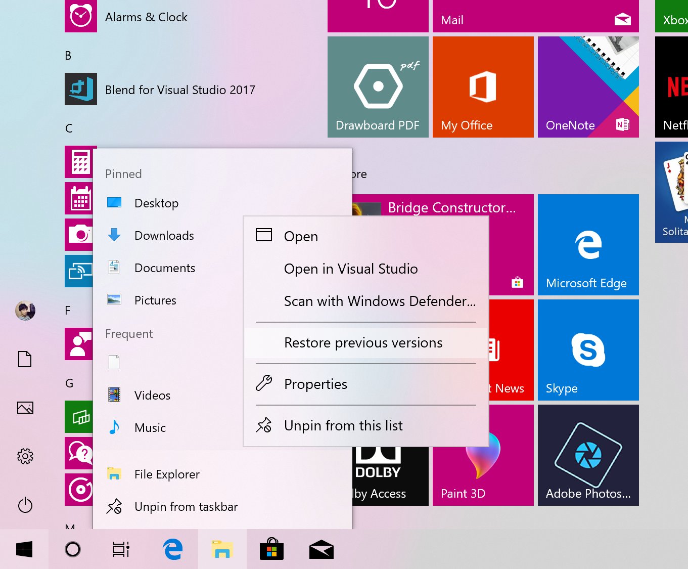 Start Context Menu