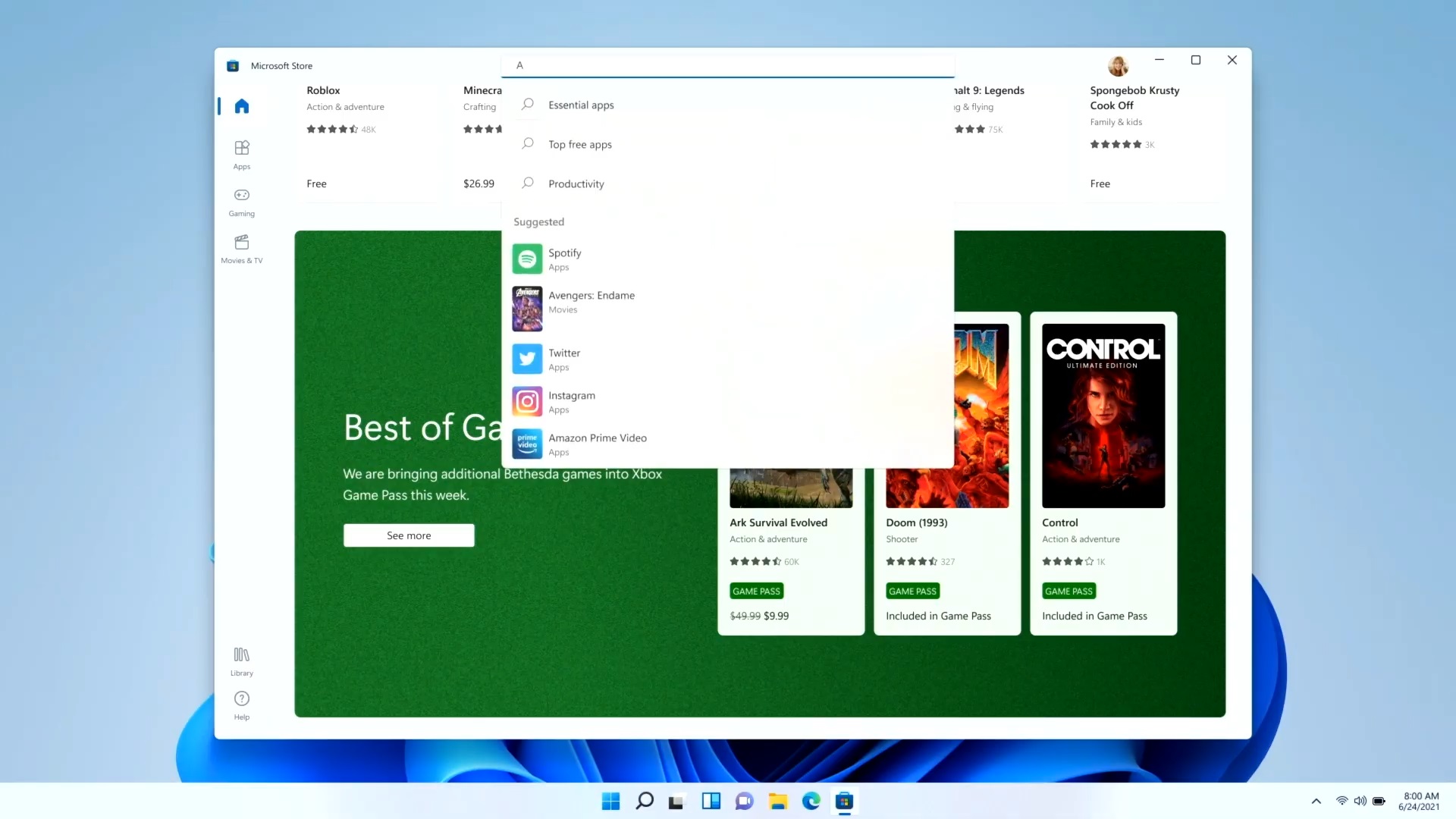 Windows 11 Store search bar