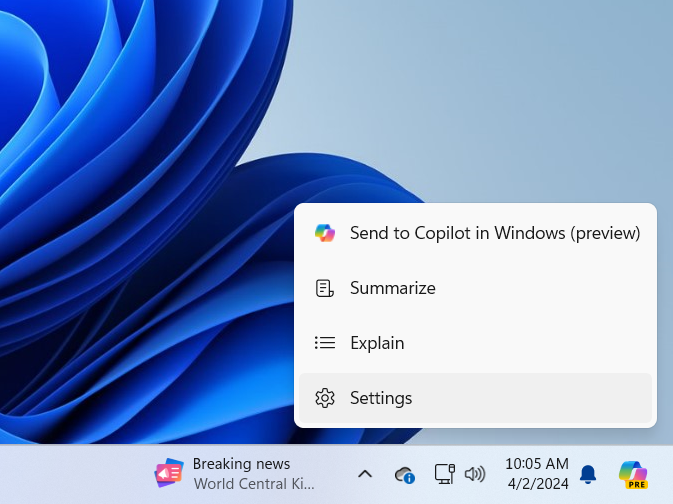 copilot new context menu