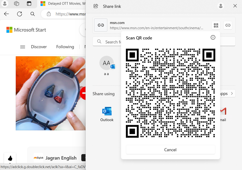 QR code share option in Edge